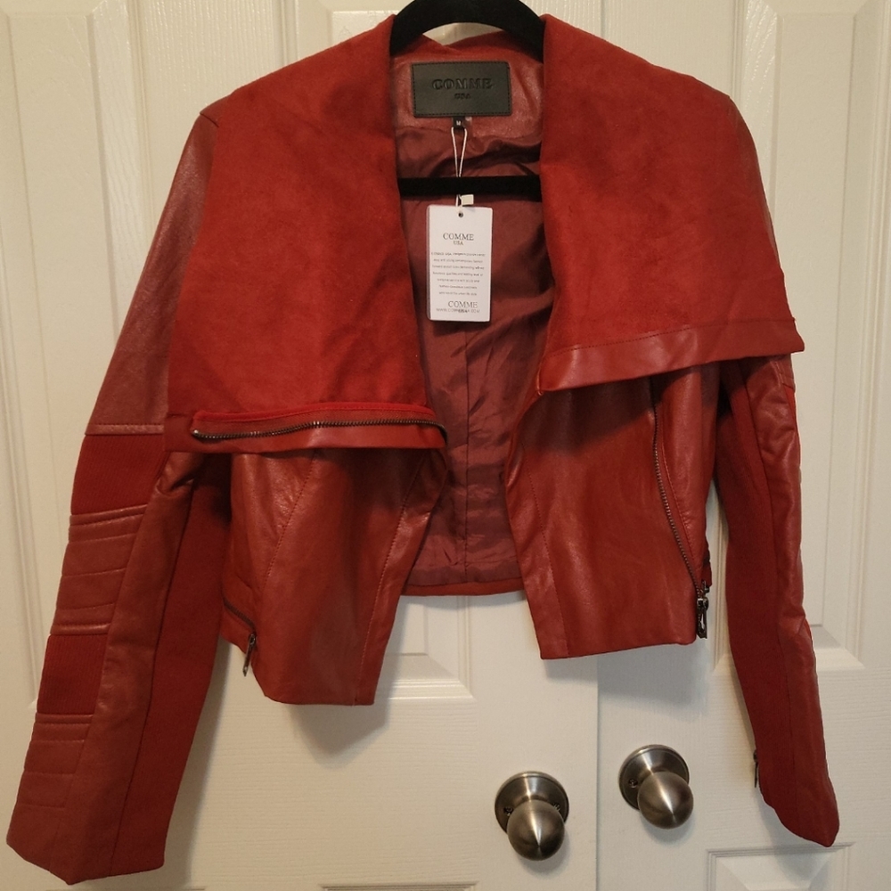 NWT Comme USA Vegan Leather/faux suede asymmetrical zip jacket - Picture 3 of 5